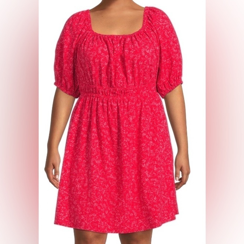 Terra & Sky Women’s Puff Sleeve Plus Size Rayon / Linen Blend Dress
